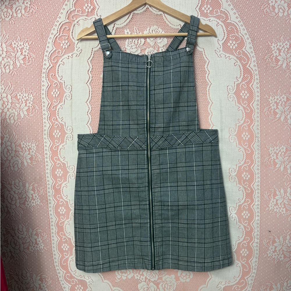 Plaid Zip-Front Pinafore Dress - Picture 1 of 9